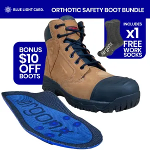 Blue Light Card Tan Lace Up Safety Boots   Socks Bundle