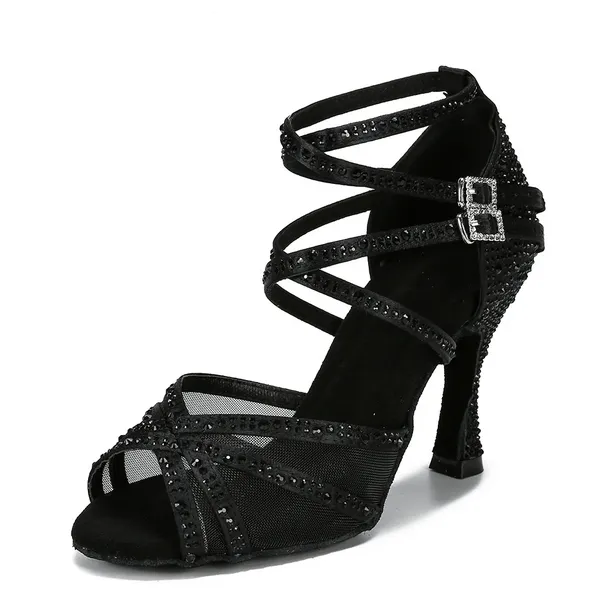 Ladies Ballroom Dance Shoes Black Rhinestone Latin Shoes