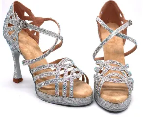 Silver Glitter Rhinestone Samba Platform Dance Shoes