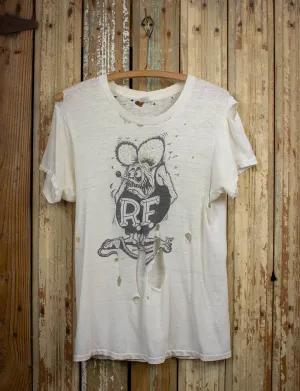 Vintage Rat Fink Trashed Graphic T Shirt 80s White Medium